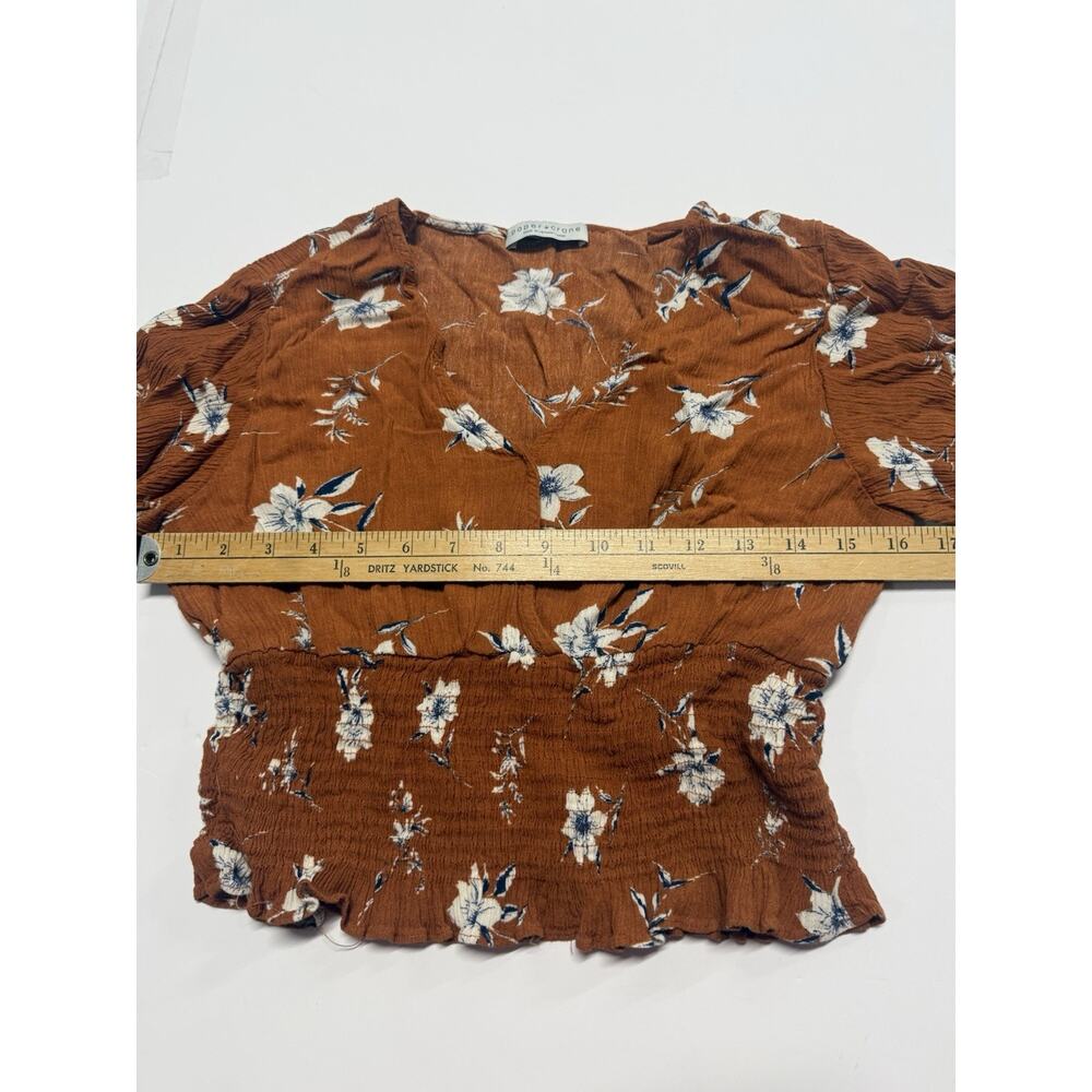 Paper Crane Brown Floral V-Neck Crop Top 100% Rayon Women's Size Large - Picture 3 of 7
